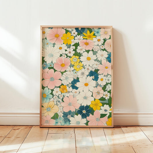 Retro Floral Print – Vintage Botanical Art | Pastel Floral Poster A1-A4 Sizes