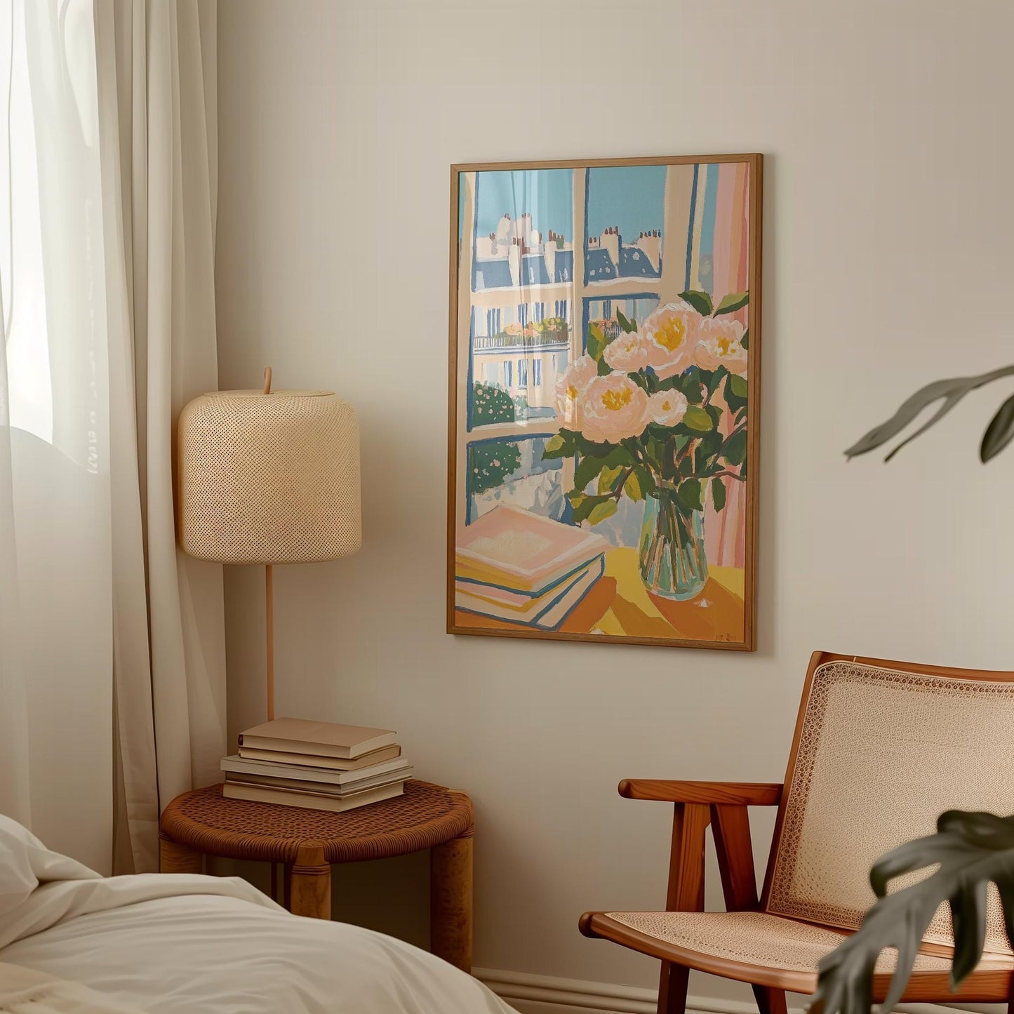 Peony Wall Art Print – Parisian Rooftop Art With Floral Bedroom Decor