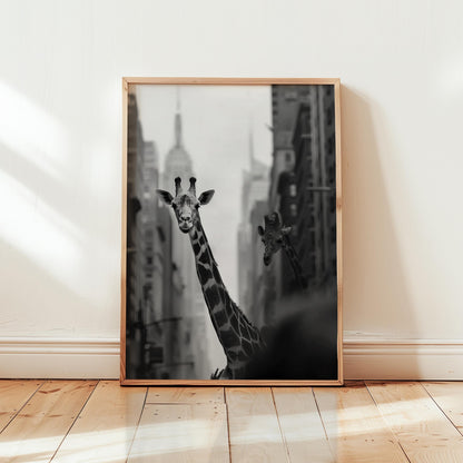 Giraffe Wall Art – Monochrome Urban Wildlife Poster on Fine Art Paper Print