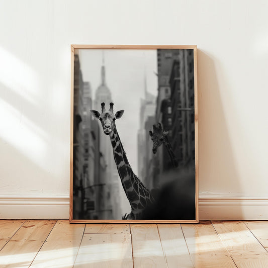 Giraffe Wall Art – Monochrome Urban Wildlife Poster on Fine Art Paper Print