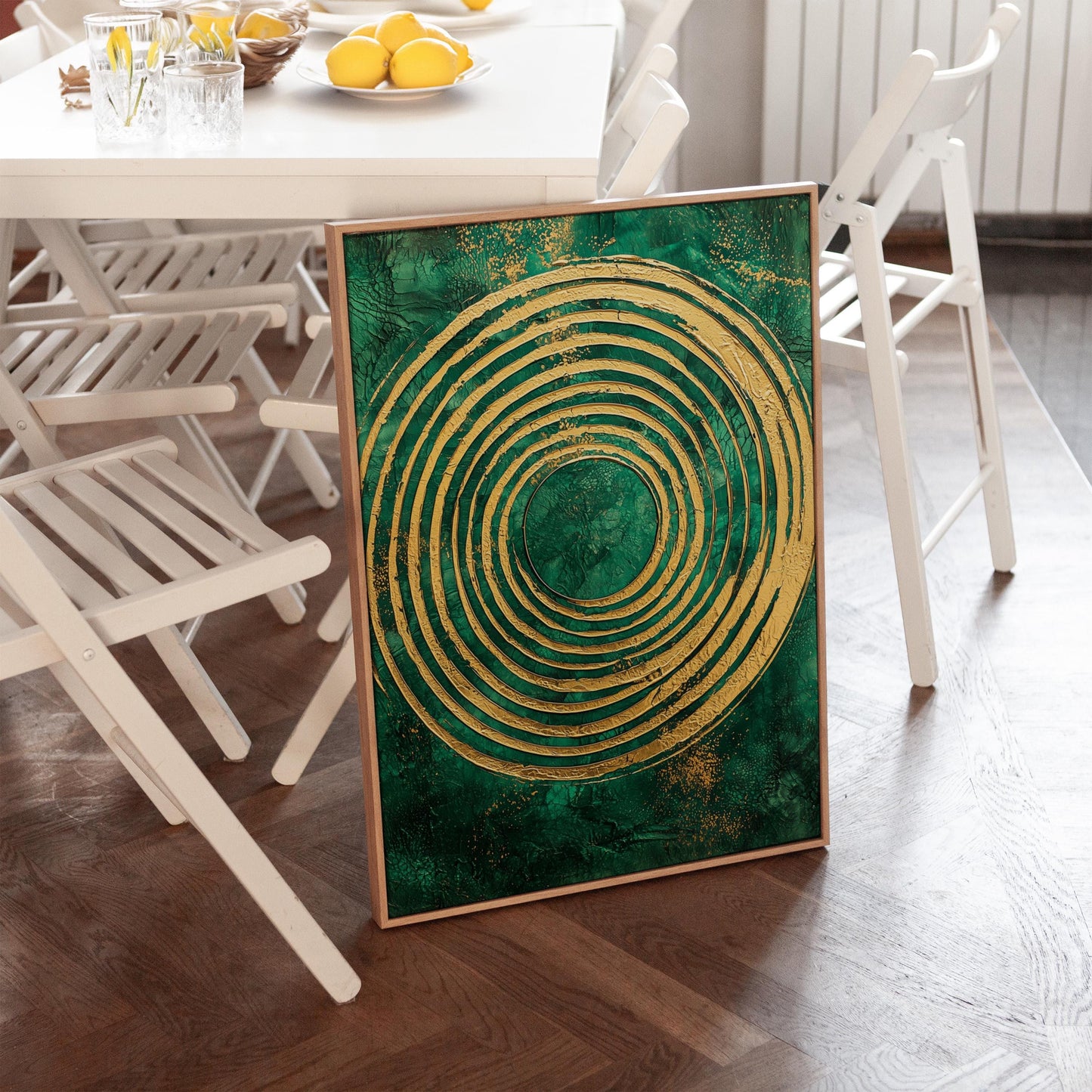 Emerald Gold Spiral Canvas Art, Abstract Textured Painting, Modern Giclée Wall Art for Living Room or Office, Luxury Home Decor