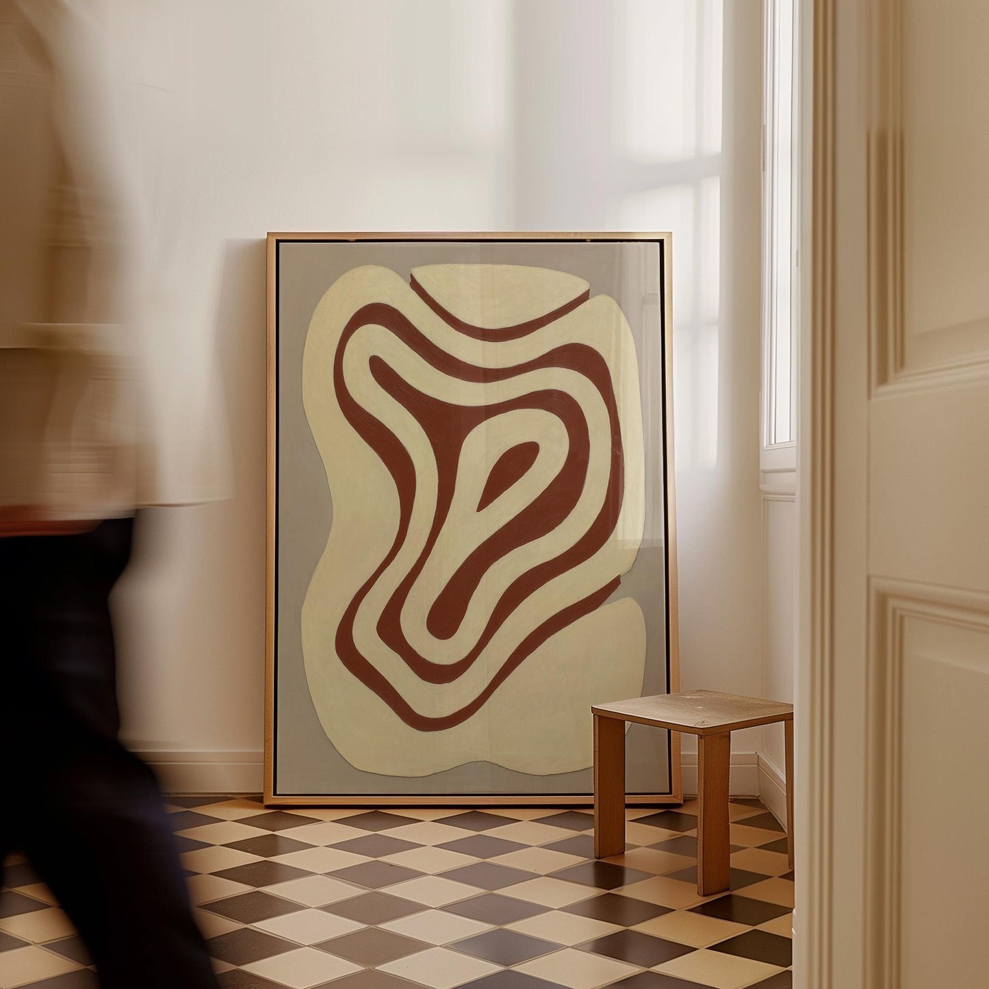 Giclée Canvas Print Abstract Brown Lines Minimalist Neutral Modern Wall Art Organic Shape Painting for Living Room or Office