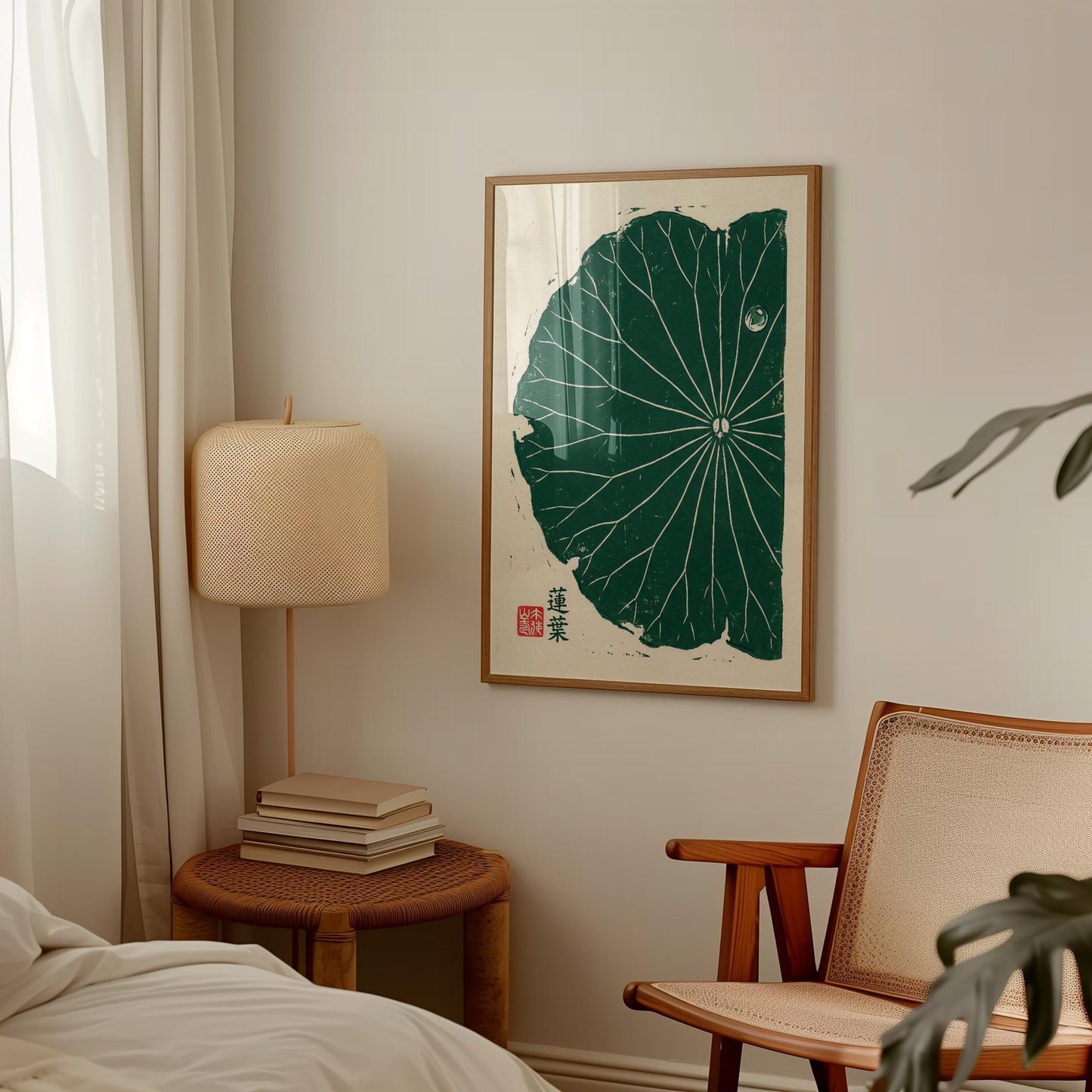 Lotus Leaf Poster – Minimalist Japanese Botanical Art Print | Green Wall Art
