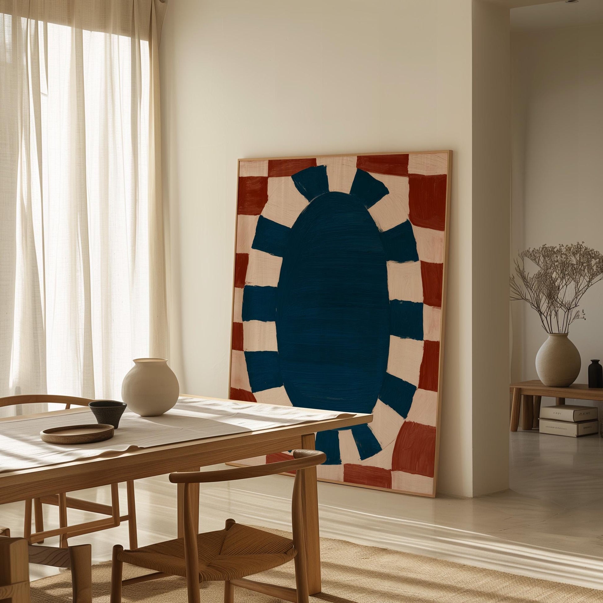 Red and Blue Abstract Canvas Print Modern Geometric Wall Art for Living Room or Office