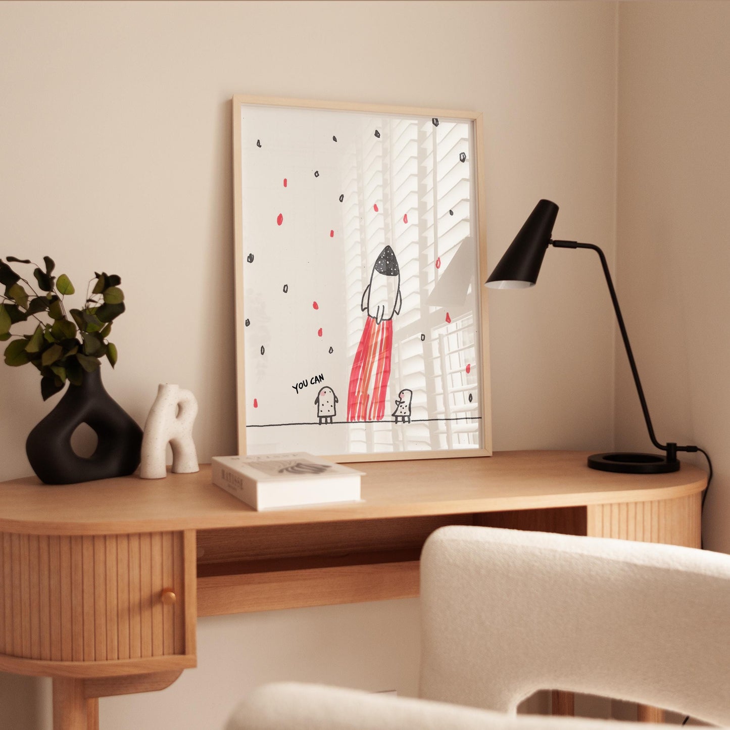 Rocket Ship Print – Inspirational Kids Room Decor with Pink Flames