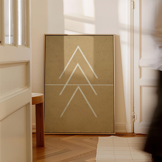 Beige Geometric Line Art Canvas