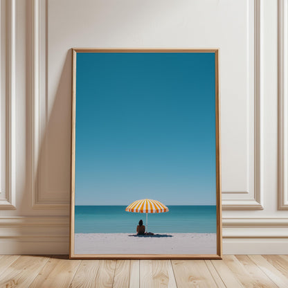 Beach Umbrella Poster - Minimalist Coastal Wall Art With Turquoise Ocean Photography