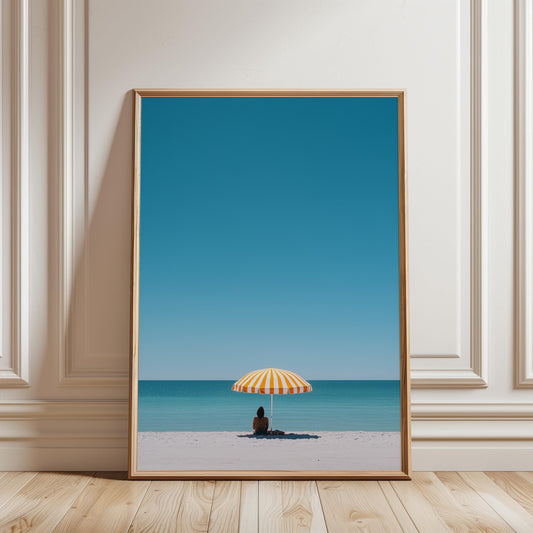 Beach Umbrella Poster - Minimalist Coastal Wall Art With Turquoise Ocean Photography