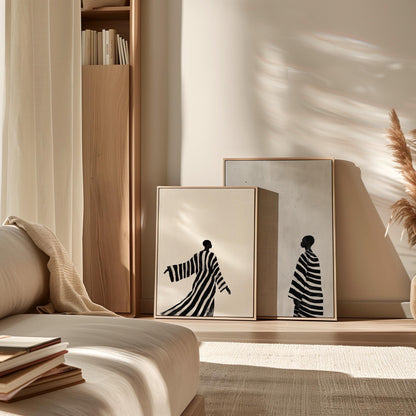 Black and White Canvas | Modern Canvas Prints Set of 2 | Abstract Figurative Art