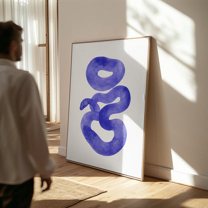 Abstract Blue Serpent Canvas Print Modern Minimalist Wall Art for Living Room or Office Decor