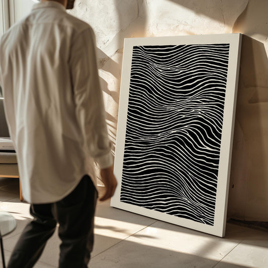 Black and White Line Abstract Canvas Print Modern Minimalist Wave Art for Bedroom or Office Wall