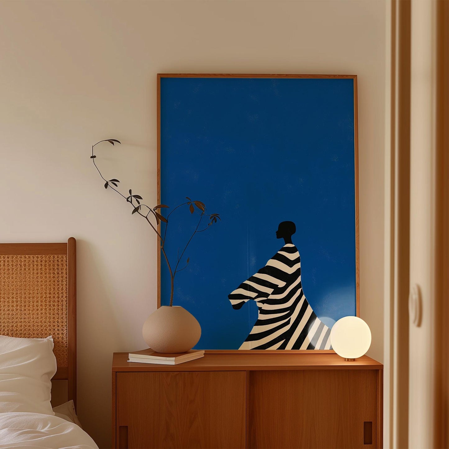 Electric Blue Wall Art – Cobalt Blue Artwork on Abstract Canvas Print, Framed