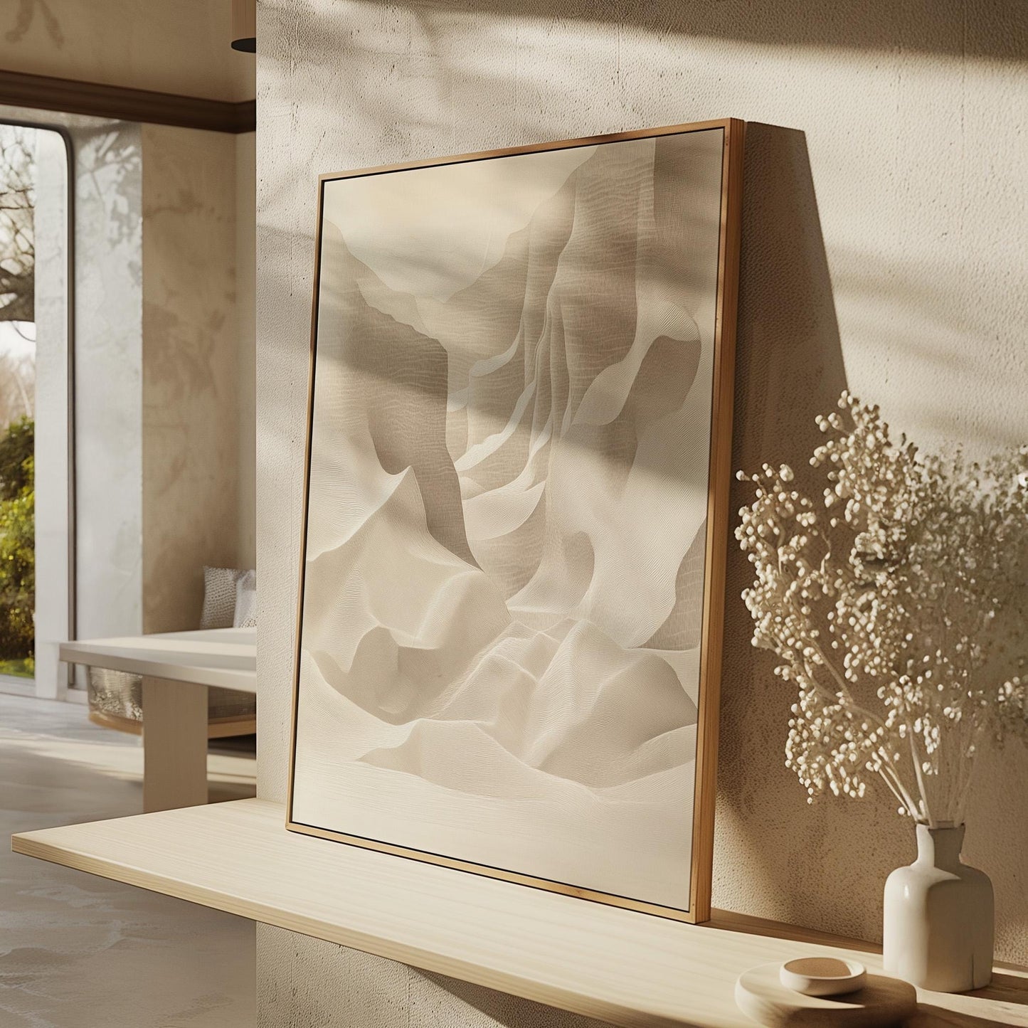 Beige Abstract Canyon Canvas Print Modern Neutral Wall Art for Living Room or Bedroom Decor