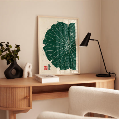 Lotus Leaf Poster – Minimalist Japanese Botanical Art Print | Green Wall Art