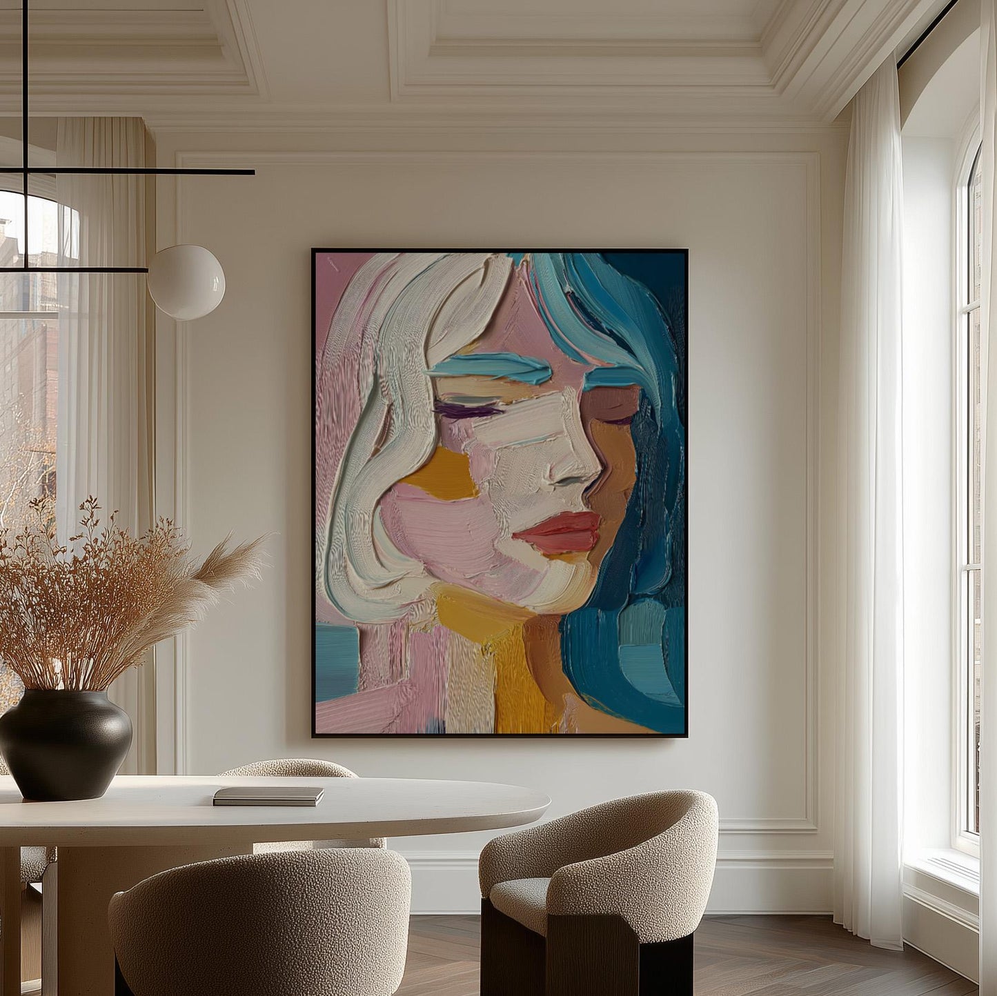 Colorful Figurative Canvas Wall Art – Modern Abstract Portrait Giclée Print with Floating Frame