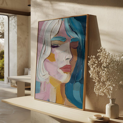 Colorful Figurative Canvas Wall Art – Modern Abstract Portrait Giclée Print with Floating Frame
