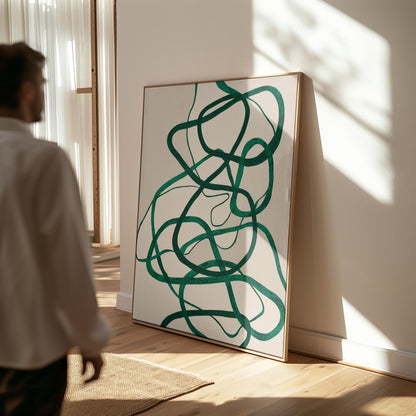 Green Abstract Line Giclée Canvas Print Modern Minimal Wall Art for Scandinavian or Contemporary Home