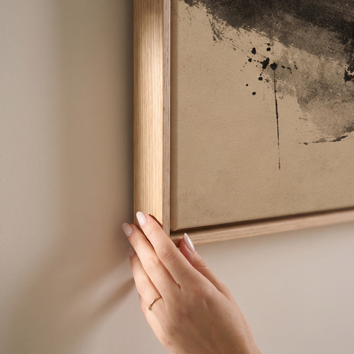 Deep burgundy brushstroke sweeping across a cream background, horizontal canvas print