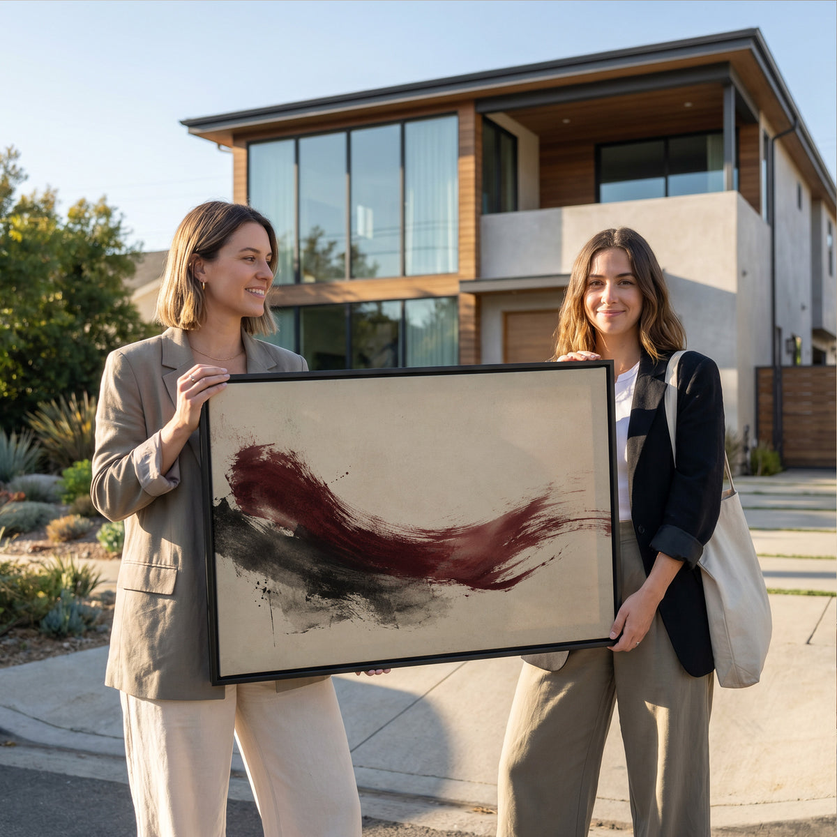 Oxblood canvas canvas wall art showing deep burgundy brushstroke sweeping across a cream background