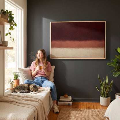 Three horizontal bands of oxblood, terracotta and bone, canvas print