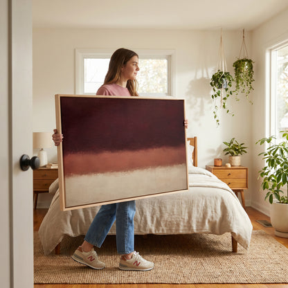 Three horizontal bands of oxblood, terracotta and bone, wall art print