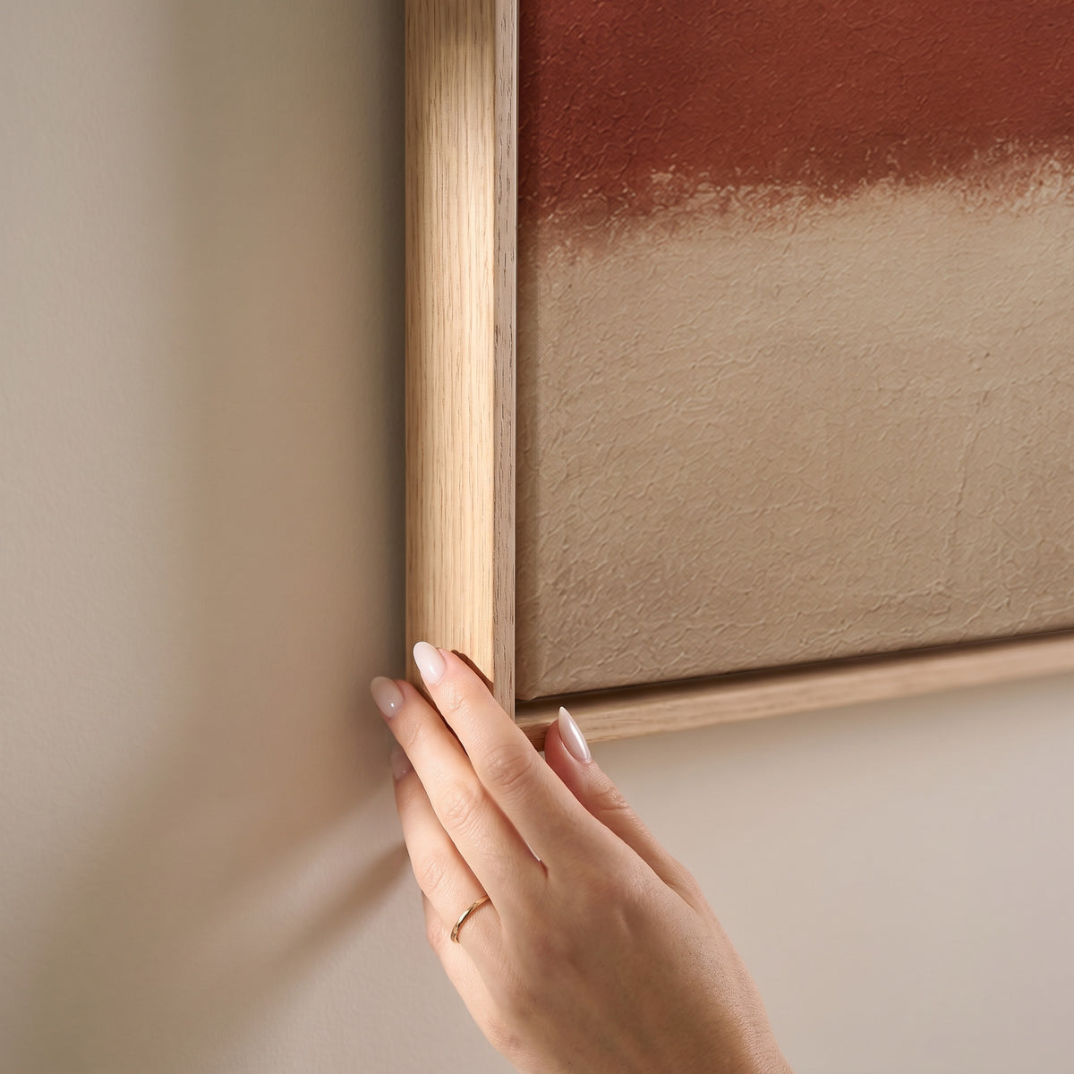 Three horizontal bands of oxblood, terracotta and bone, horizontal canvas print