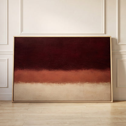 Three horizontal bands of oxblood, terracotta and bone, canvas wall art