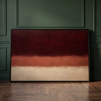 Three horizontal bands of oxblood, terracotta and bone, canvas art print
