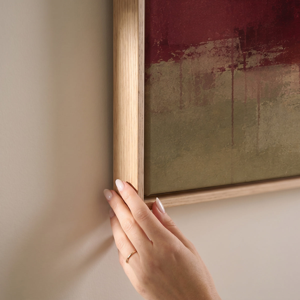 Abstract horizon in burgundy, sage and cream tones, horizontal canvas print