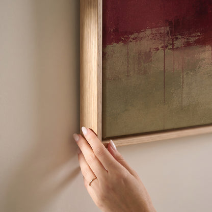 Abstract horizon in burgundy, sage and cream tones, horizontal canvas print