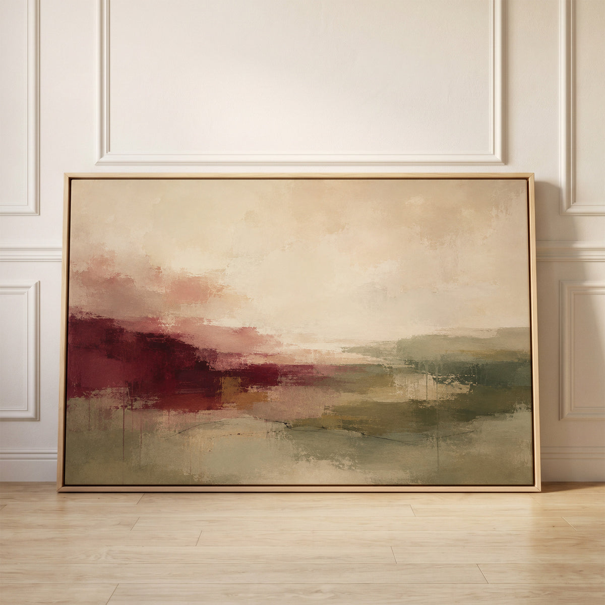 Abstract horizon in burgundy, sage and cream tones, canvas wall art
