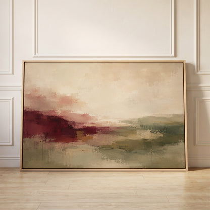 Abstract horizon in burgundy, sage and cream tones, canvas wall art