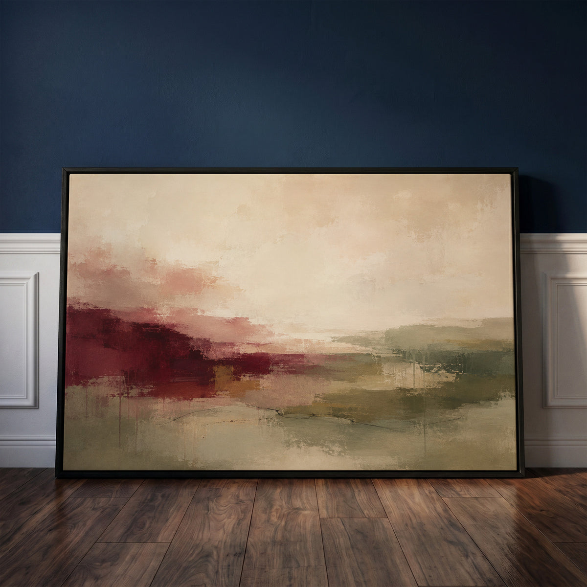 Abstract horizon in burgundy, sage and cream tones, canvas print