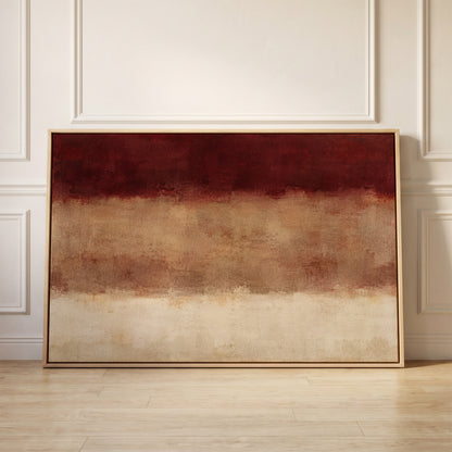 Three horizontal bands of deep red, warm clay and bone cream with soft blurred edges, canvas wall art