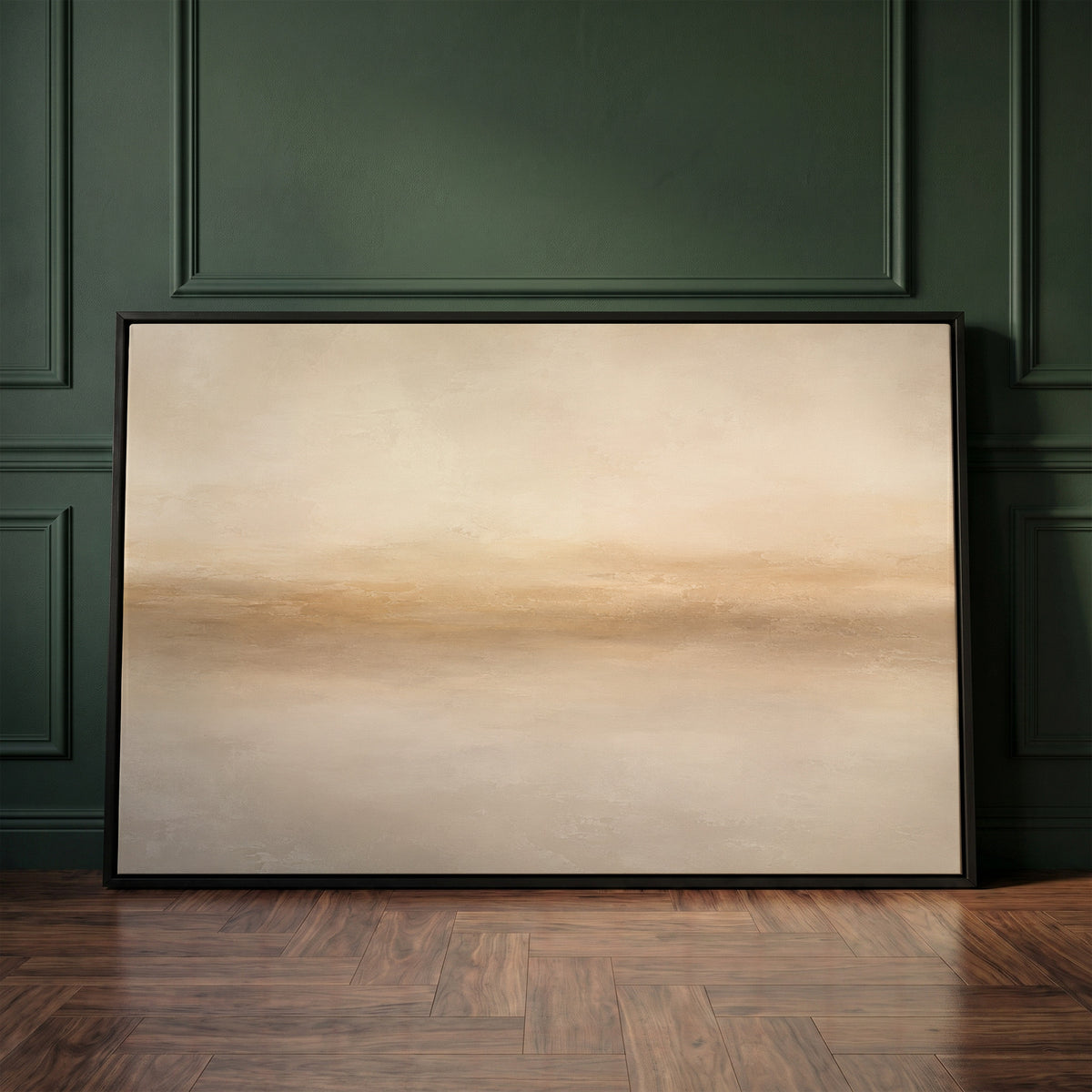 Organic neutrals canvas wall art showing soft beige abstract horizon with a warm sand band dissolving into pale grey