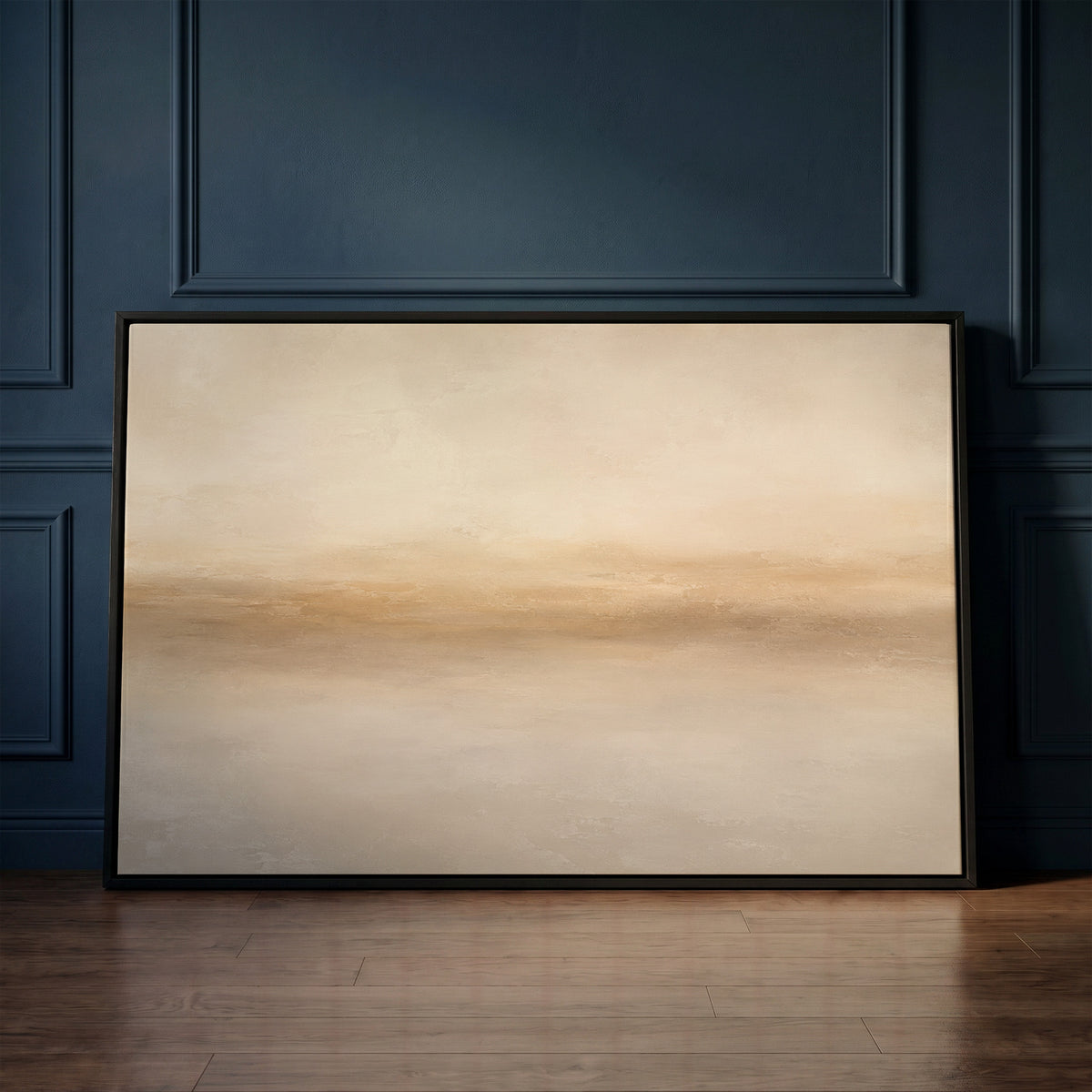 Soft beige abstract horizon with a warm sand band dissolving into pale grey, canvas art print