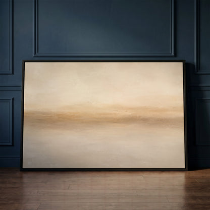 Soft beige abstract horizon with a warm sand band dissolving into pale grey, canvas art print