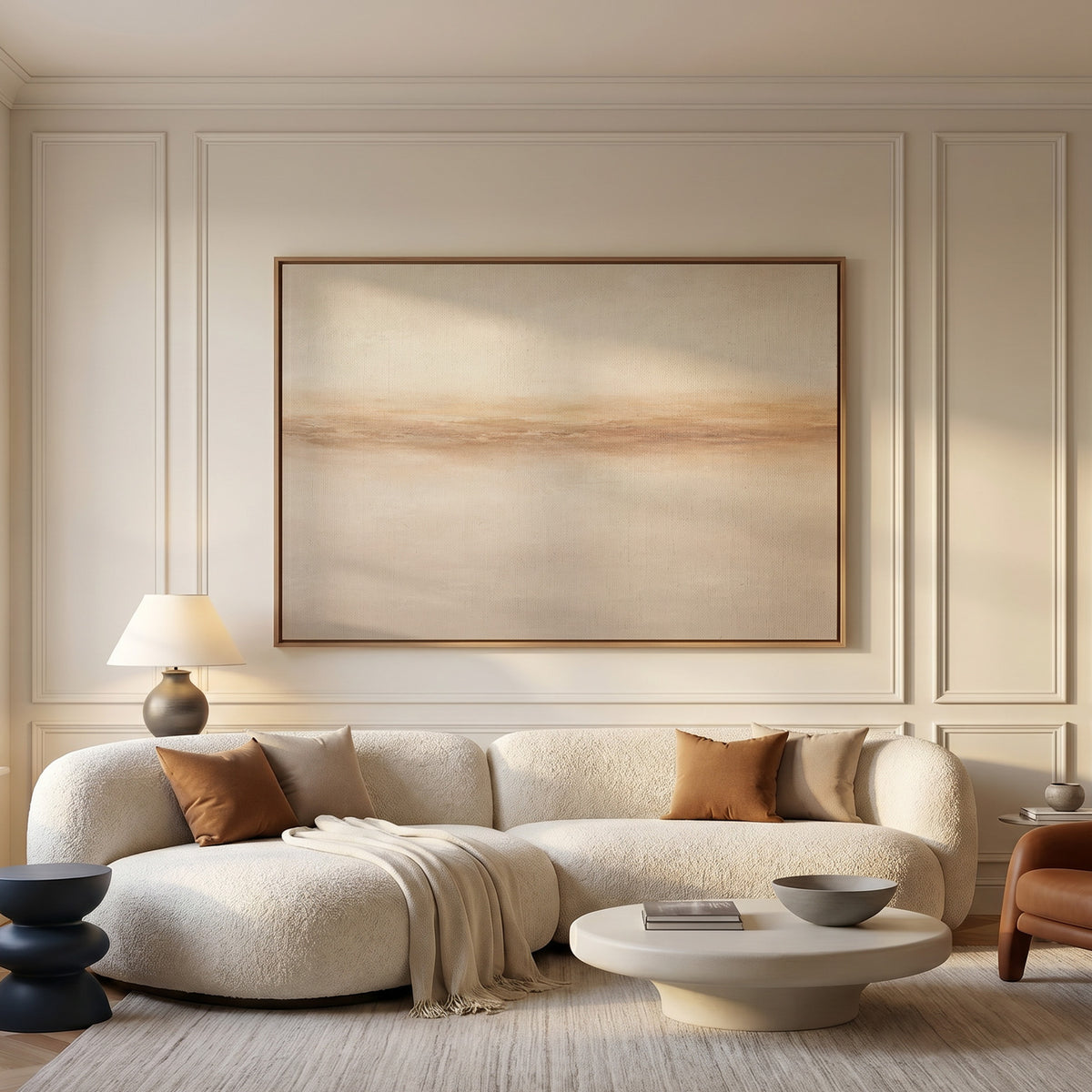 A soft terracotta band running across a pale sand ground like a distant shore, canvas art print