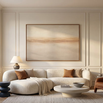 A soft terracotta band running across a pale sand ground like a distant shore, canvas art print