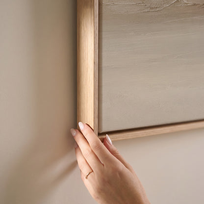 Pale abstract landscape with a scraped ridge of cream and ochre across the middle, horizontal canvas print