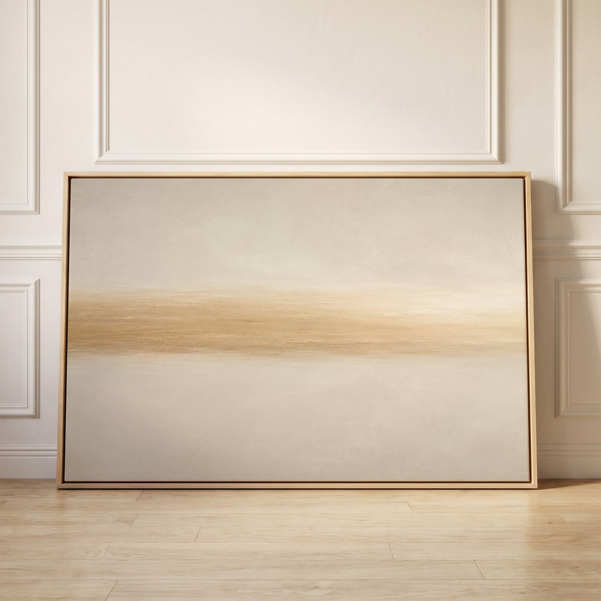 A single soft golden band drawn across a pale ivory ground, canvas wall art
