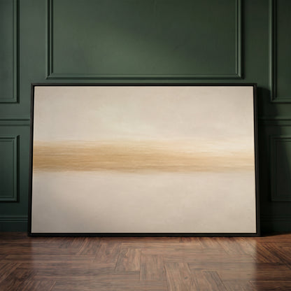 Neutral canvas wall art showing a single soft golden band drawn across a pale ivory ground