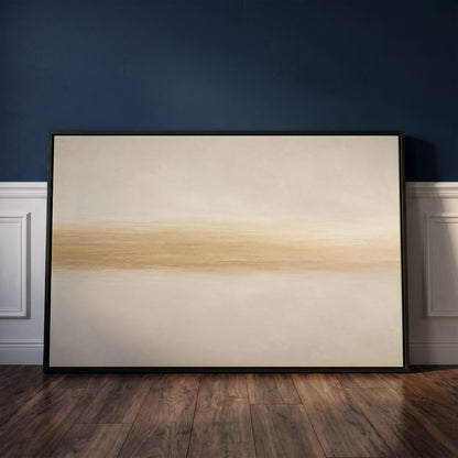 Calm canvas wall art showing a single soft golden band drawn across a pale ivory ground
