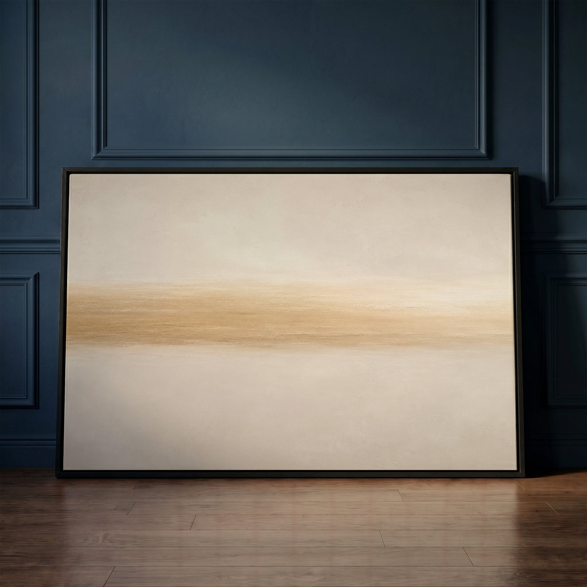 Dry brush canvas wall art showing a single soft golden band drawn across a pale ivory ground