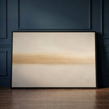 Dry brush canvas wall art showing a single soft golden band drawn across a pale ivory ground