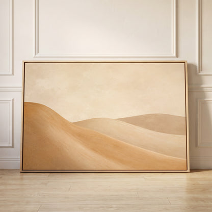 Smooth ochre and taupe dunes overlapping under a bone cream sky, canvas wall art
