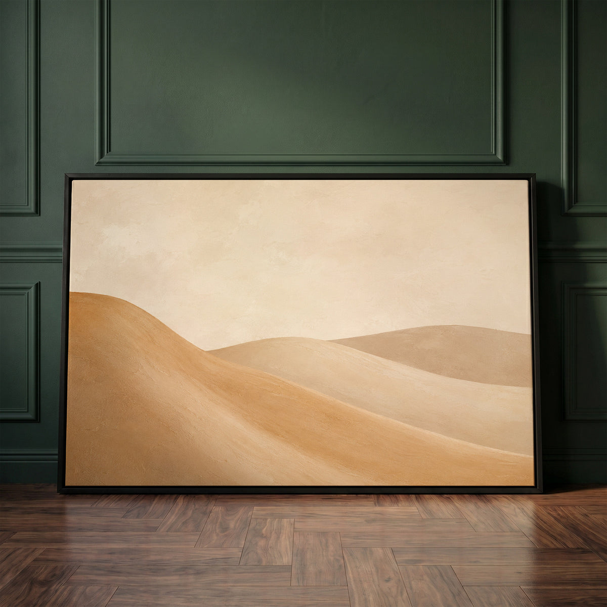 Smooth ochre and taupe dunes overlapping under a bone cream sky, canvas print
