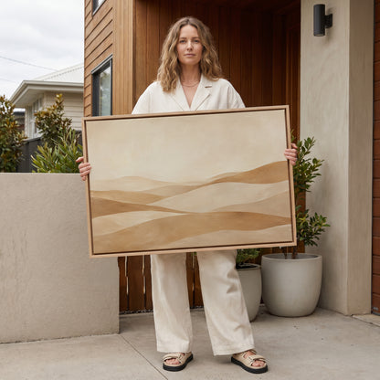 Layers of rolling sand hills receding under a high pale sky, wall art print