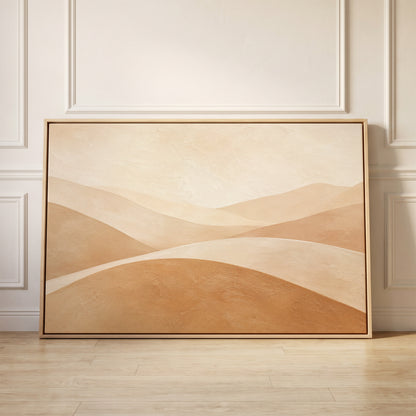 Smooth overlapping hills in cream and tan beneath a bright bone sky, canvas wall art