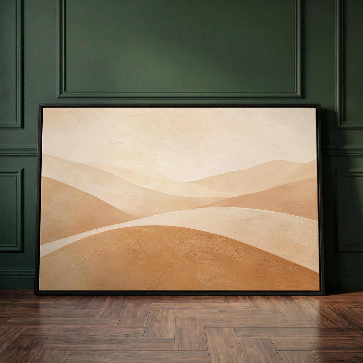 Smooth overlapping hills in cream and tan beneath a bright bone sky, wall art print